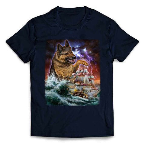 半袖Tシャツ 船を襲う ジャーマンシェパード  海 雷 嵐 by FOX REPUBLIC