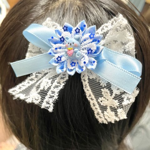 つまみ細工のうさぎレースリボンヘアピン☆値下げしました☆