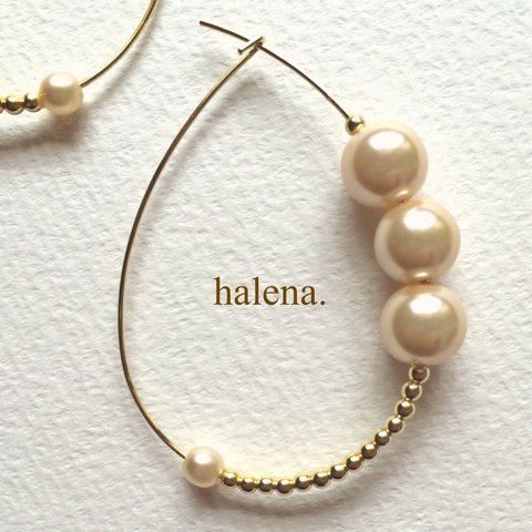 再々…販 【halena.】 パール3連しずくフープピアス  / 入学式 結婚式 プレゼント パール セレモニー