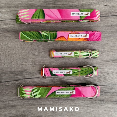 【単品販売・首輪M】MAMISAKO - 犬用のハワイアン首輪・リード - Hawaiian Dog Lead & Collar