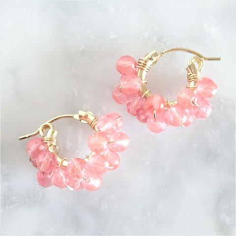 送料無料14kgf Cherry Quartz wrapped hoop pierced earring / earring フープピアス