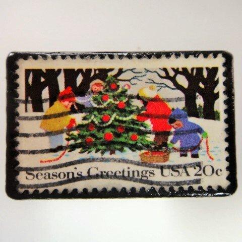 アメリカ　クリスマス切手ブローチ 2977