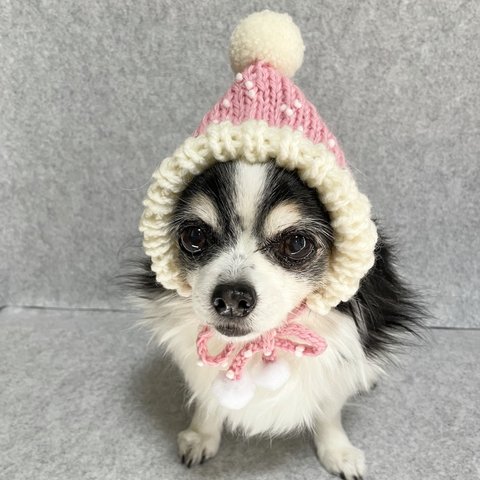 犬 SSサイズ ニット ぽんぽん 帽子 ♡ ピンク 猫 ペット 犬 被り物 かぶりもの サンタクロース クリスマス 小人帽 ニット帽