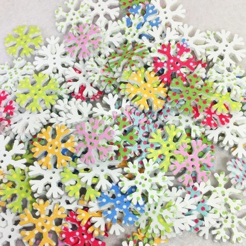 ウッドボタン ウッドパーツ 雪花 クリスマス 木ボタン アソート12個入り