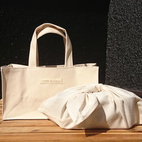紙袋型のお弁当バッグ&あづま袋(キナリ)