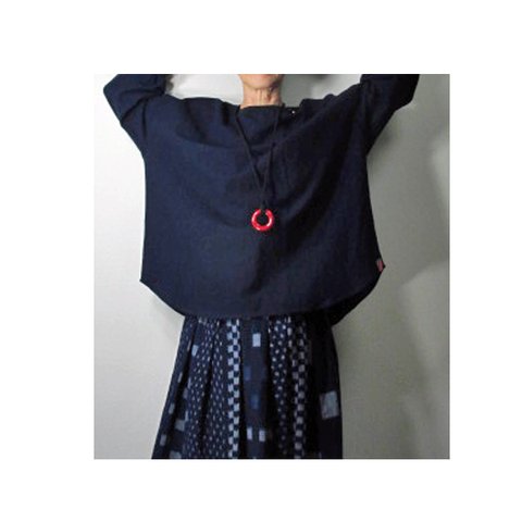 新作/telitea/国産藍染め布/衿と袖口スパンテレコ使用ブラウス(BL-0106)