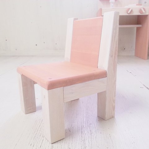 豆イス　幼児用 こども ピンク 木の丈夫な椅子　しろ色×ぴんく色　