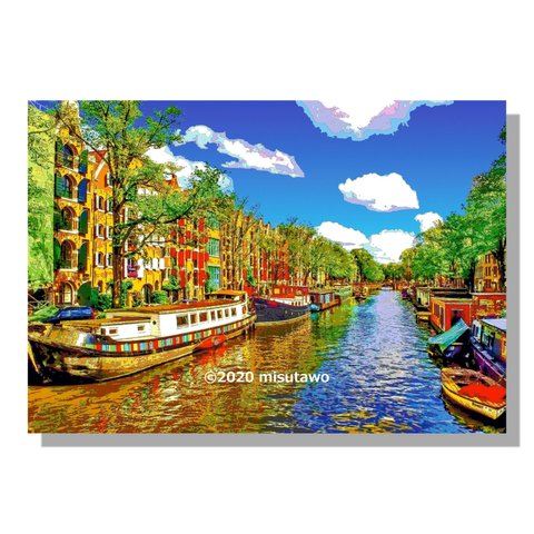 【選べる3枚組ポストカード】オランダ アムステルダムの運河【作品No.072】