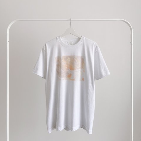 【Tシャツ】マーブル　Mサイズ　オレンジ　ポーリング　アート　半袖　Tシャツ　ユニセックス　[morriss]