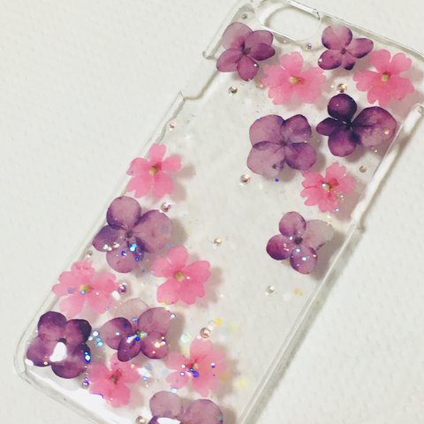 アジサイバーベナ ビビット  押し花スマホケース★全機種対応★