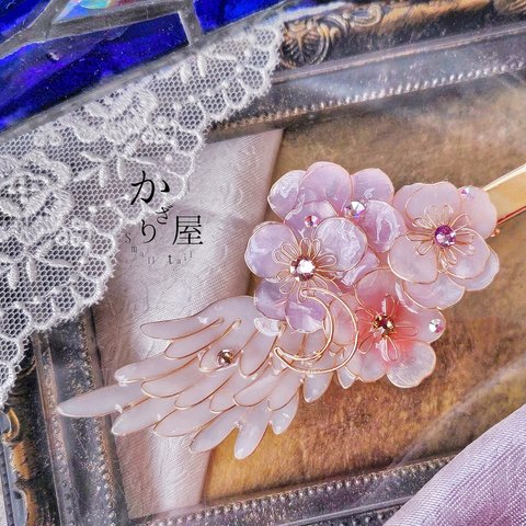 夢みるふたりの薔薇咲く翼のヘアクリップ（hair ornaments of wing〜Eden of the mountains〜）