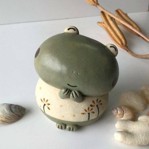 にこにこかえる　Ｅ-116　陶製　/frog/青蛙