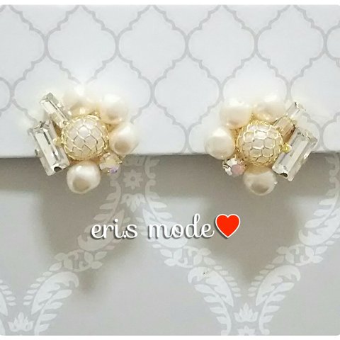 再再再再販eri.s♥ピアス♥ラウンドパールxビジュー