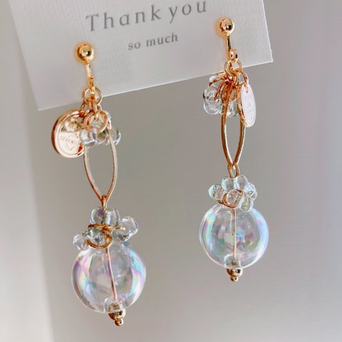 bubble ピアス/イヤリング𖧷ガラスドームが耳元を華やかに𖧷華奢なデザインのイヤリング𖧷