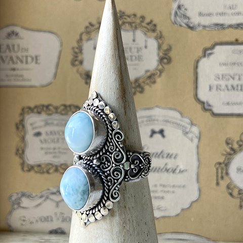 ☆世界三大ヒーリングストーン・ラリマーのリング☆2 Stone Larimar BalineseBun BOHO ring