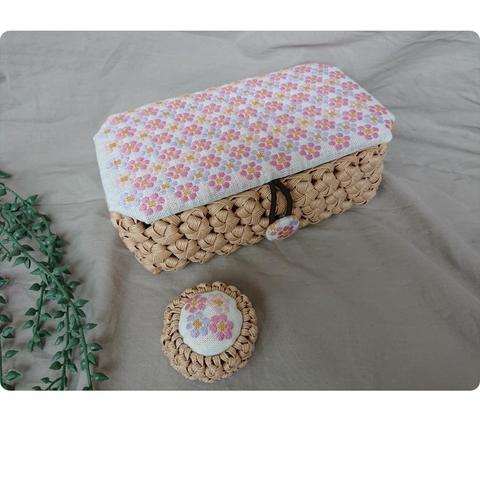 【裁縫箱】お花畑の裁縫箱　ピンク