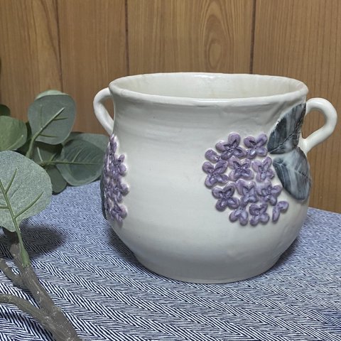 紫陽花 レイニーデー 鉢カバー ハンドメイド 陶芸