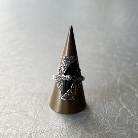 Vintage 70〜80s USA silver 925 onyx × marcasite  ring アメリカ ヴィンテージ アクセサリー シルバー 925 オニキス×マーカサイト リング