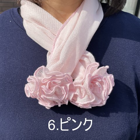 花モチーフ付きスカーフ　6.ピンク