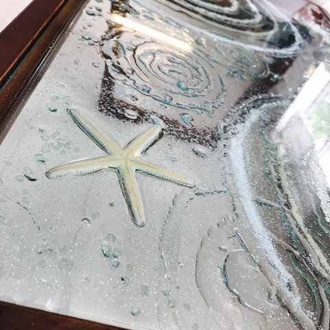折りたたみガラスセンターテーブル  波紋の水辺 スターフィッシュやきらめく水面