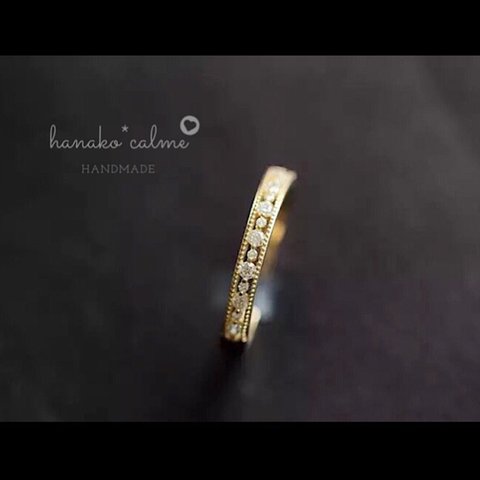 新作　シンプル　高品質　繊細　 上品　人気　大人女子　パヴェ　ストーン　ライン　18k　リング　指輪