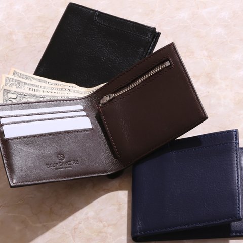 二つ折り財布 メンズ 本革 薄い 財布 ブランド 小銭入れ カード タンニン鞣し YKK スキミング防止 / HW4
