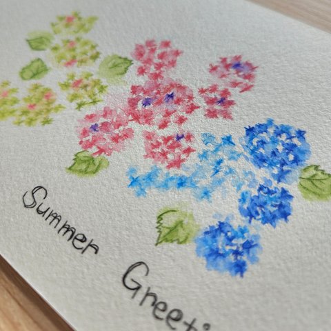 「紫陽花の暑中見舞いカード」　二枚セット