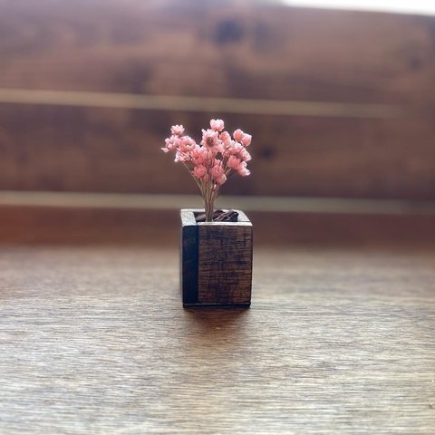 wood cube (mini mini) ダークウォルナット ドライフラワーセット(ピンク)