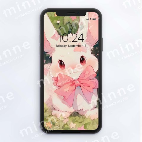 [かわいい／うさぎ]　壁紙   ラビット  スマホ壁紙　大人気　リボン-J