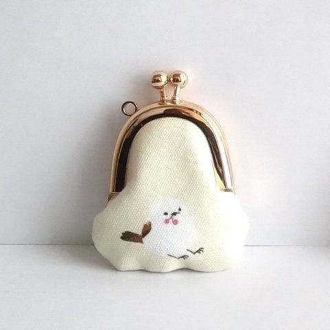 小さいがま口：豆姫：ちっちゃいがま口：littlie purse 370：かわいいがまぐち：小さな財布：シマエナガ,北海道,雪