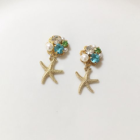 夏にぴったり☆スターフィッシュ×ビジュー ピアス