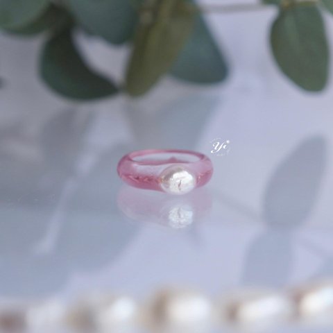 mirror line setting pearl《pink》リング
