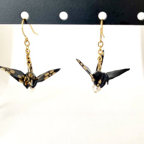 origami crane earrings  S   no.19  /  pearl パール　折り紙　ピアス　鶴　お土産　ギフト　gift souvenir 和服　和装　浴衣　着物　kimono 