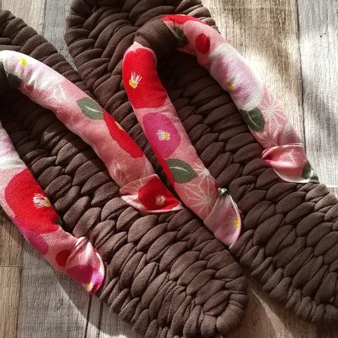 布ぞうり：khakiカーキ24.5cm/椿　麻の葉