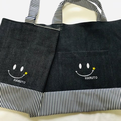 【お名前刺繍】絵本バック、シューズバック