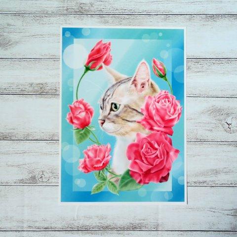 A4ポスター　薔薇と猫〈恋心〉