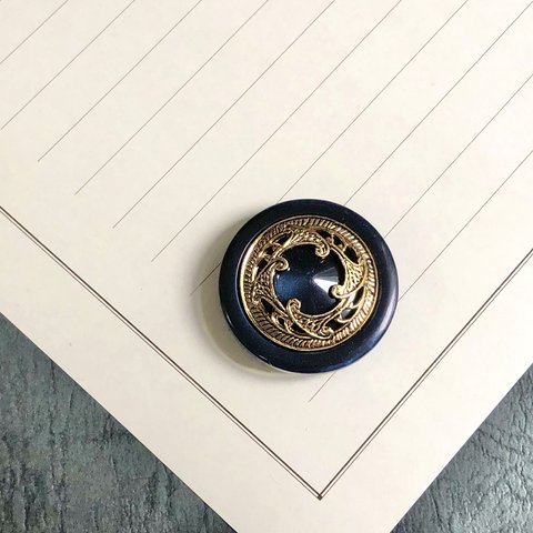 ネイビー　ゴールド装飾　アンティークボタン【1個】30㎜