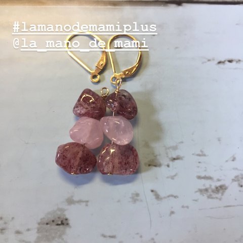 La_mano_de_mami + plus  all 14kgf strawberry quartz & rose quartz pierce