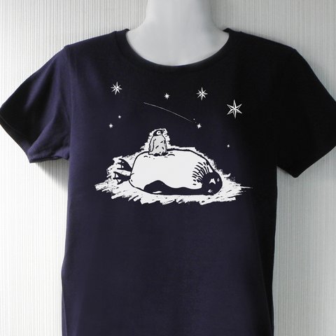  星見るペンギン Tシャツ ネイビー （メンズ・レディース5サイズ）