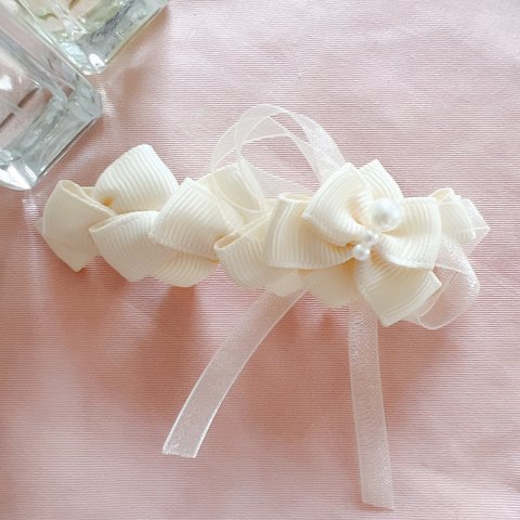 リボン ♡オフホワイトのたっぷりリボン バレッタ ＊Ribbon ribbon Valletta＊