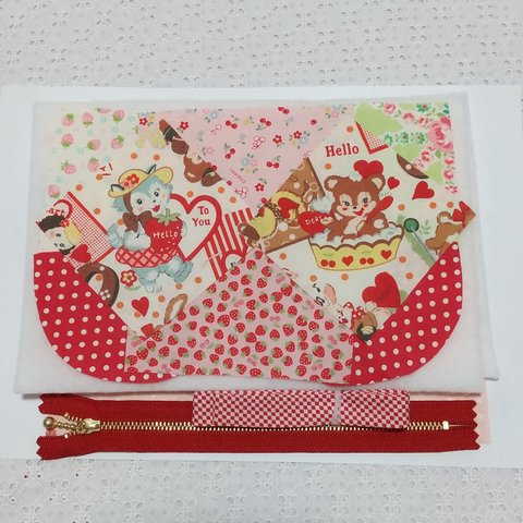 専用です♪【再販】🍓手作りキット🐻😺レトロアニマルのペタンコポーチ🍒   