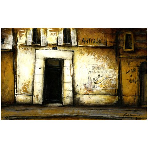 風景画 パリ 油絵「街のアンティーク店」