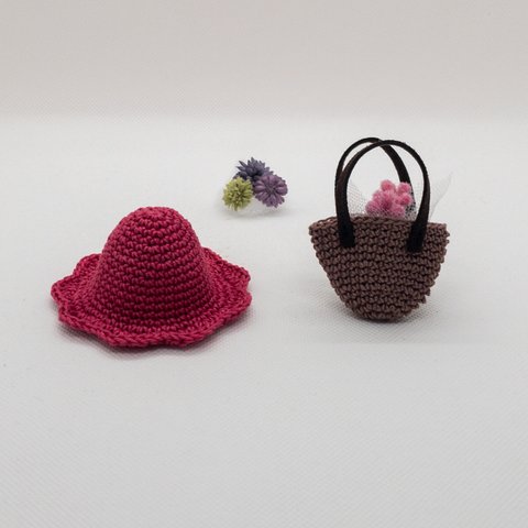 チューリップハット と バッグのセット( 花束 付き)　リカちゃん 帽子