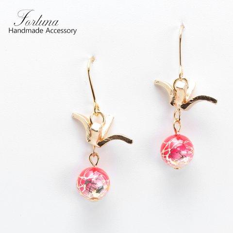 鶴×紅和玉(408) ピアス/イヤリング/ノンホールピアス/樹脂ピアス