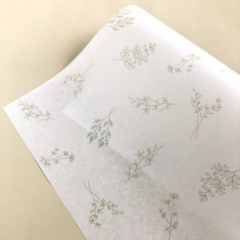 【ラッピングペーパー】A4 　透け感のある純白ロール紙　(10枚入り)  ボタニカル柄　デザインペーパー