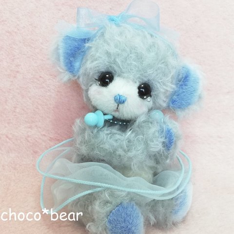 3月誕生石 アクアマリン  泣き虫テディベア  磁石入り  choco*bear　　