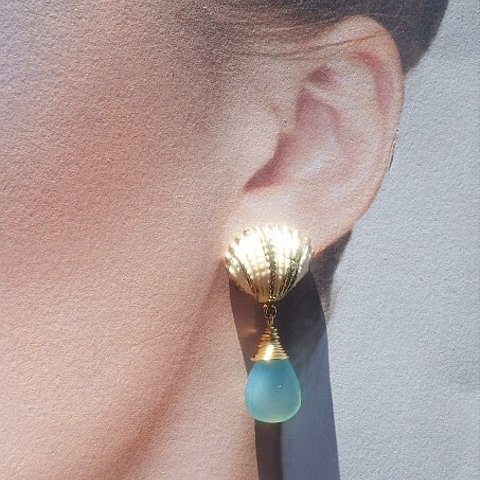 Mermaid Shell Earrings シーブルーカルセドニー☆ピアス☆掲載特集作品☆