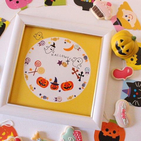 ハロウィン🎃ジャックオーランタンとかわいいおばけ・インテリアタイル額「ポーセラーツ」