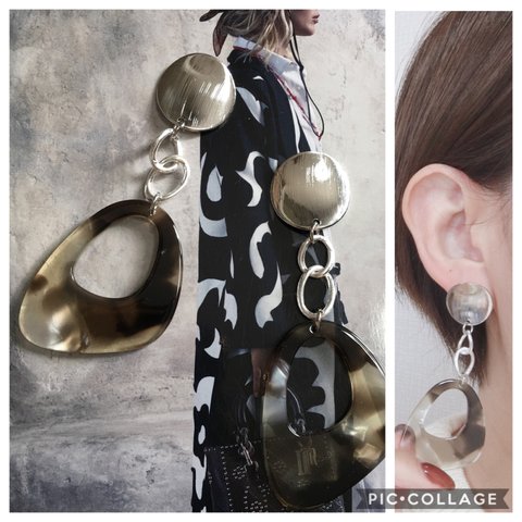 シルバープレート×チェーンアクリルピアス