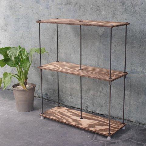 SALE10％off【即納＆送料無料】wood iron shelf 710*600*225 〈ブラウン〉（アイアン 棚 ラック シェルフ 鉄 アンティーク オープンラック 両面棚 本棚）